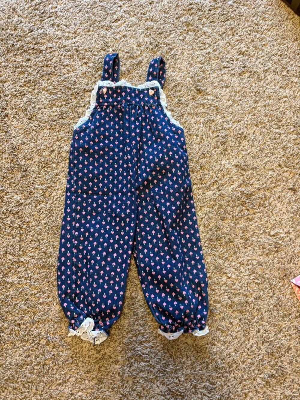 Vintage heart patterned denim overalls